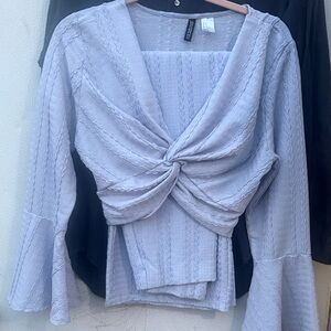 Twist-Front Lavender Knit Blouse